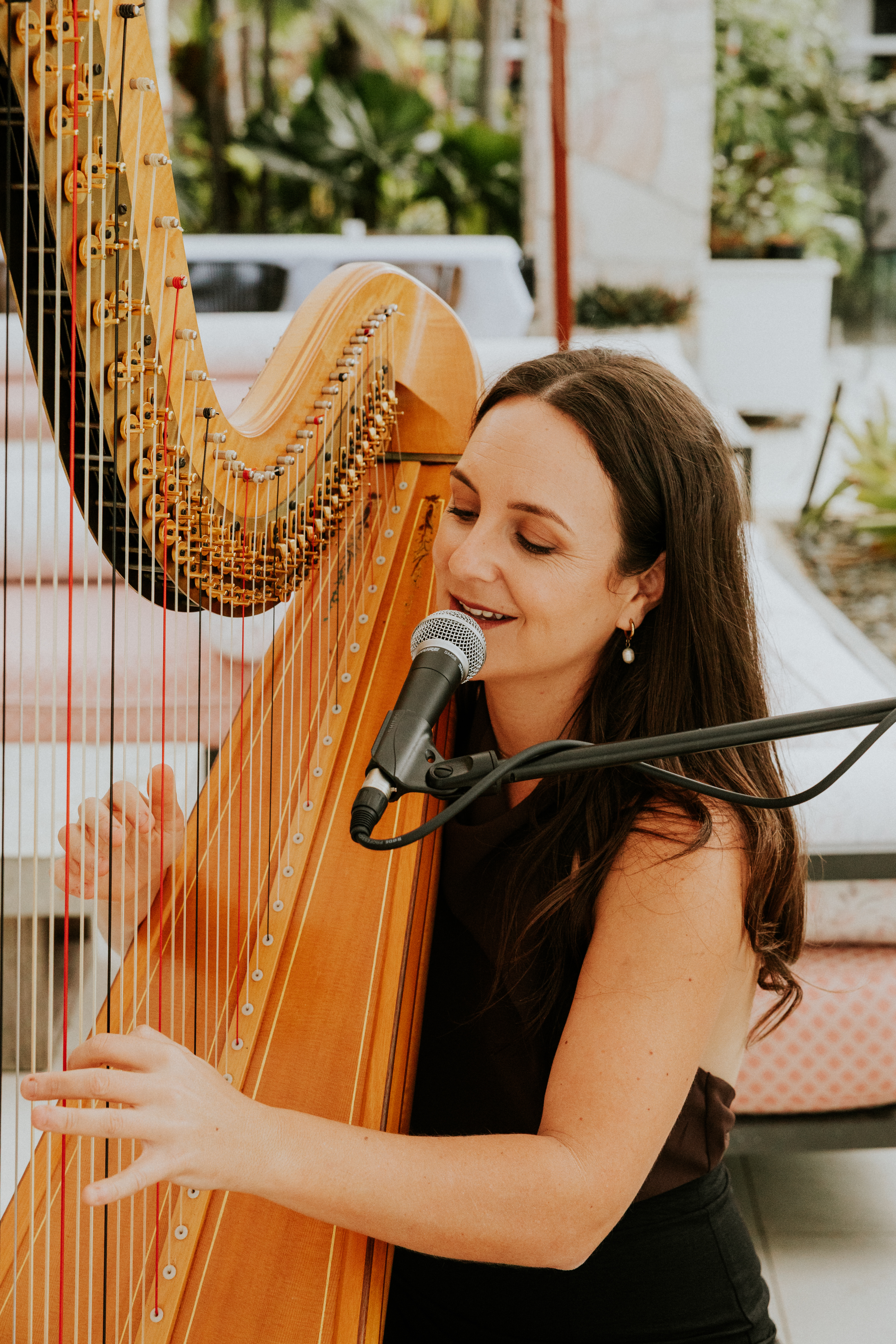 Loni Fitzpatrick, harp player in Port Douglas
