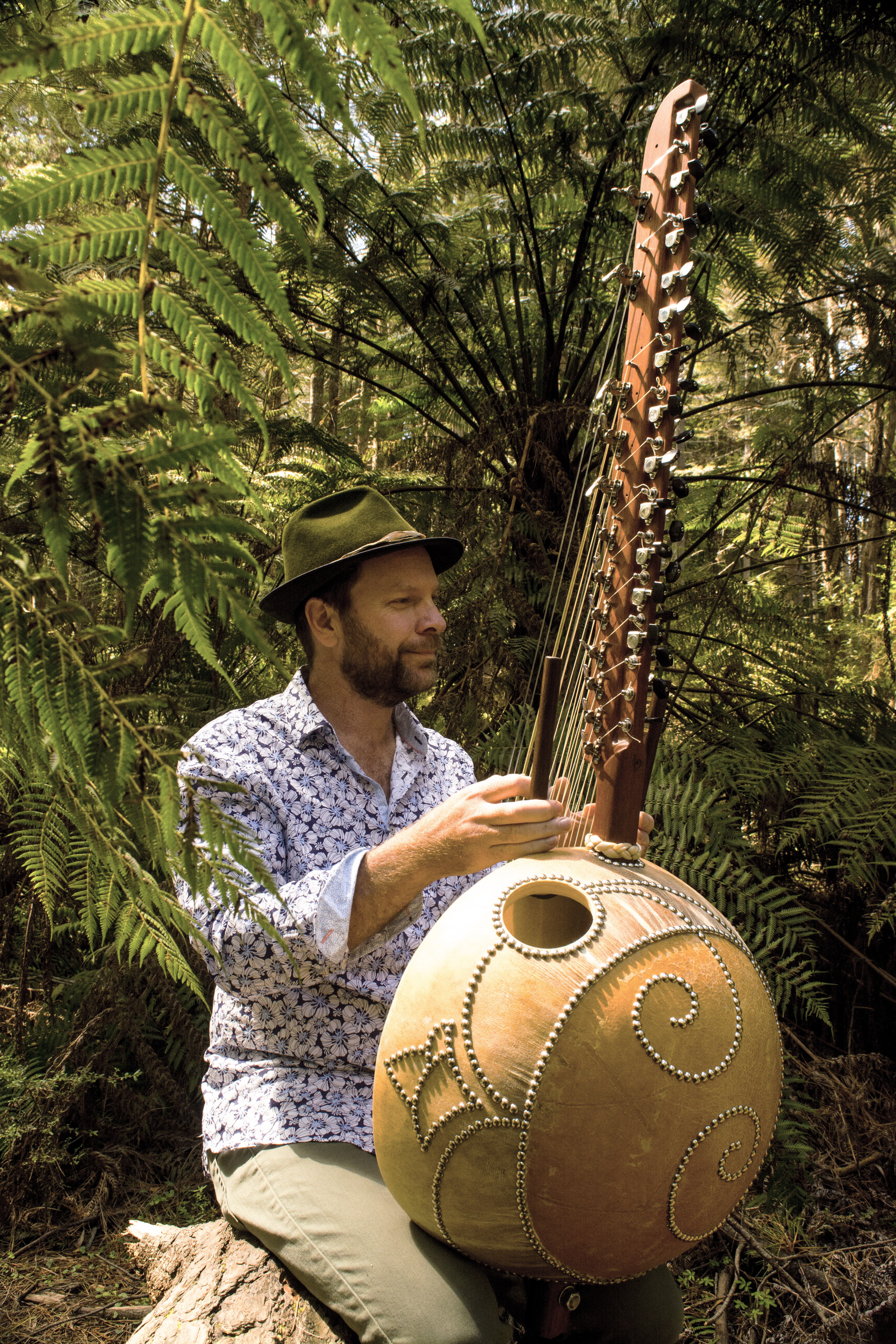 Roderick McLeod, harp player in Yarra Junction